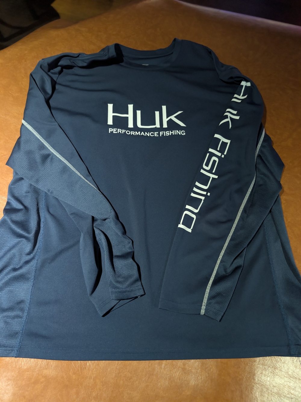 Huk Men's Dark Navy Long Sleeve Performance Fishing Shirt with White Logo